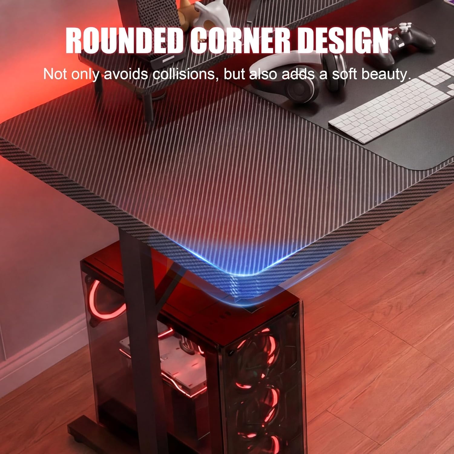 image:imageGTPLAYER 55 Inch Gaming Desk with LED Lights Large Computer Desk with Mouse Pad for Home Office TShaped Carbon Fibre Surface PC Game Workstations with Headphone HookDullblack