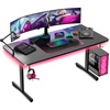 image:imageGTPLAYER 55 Inch Gaming Desk with LED Lights Large Computer Desk with Mouse Pad for Home Office TShaped Carbon Fibre Surface PC Game Workstations with Headphone HookDullblack